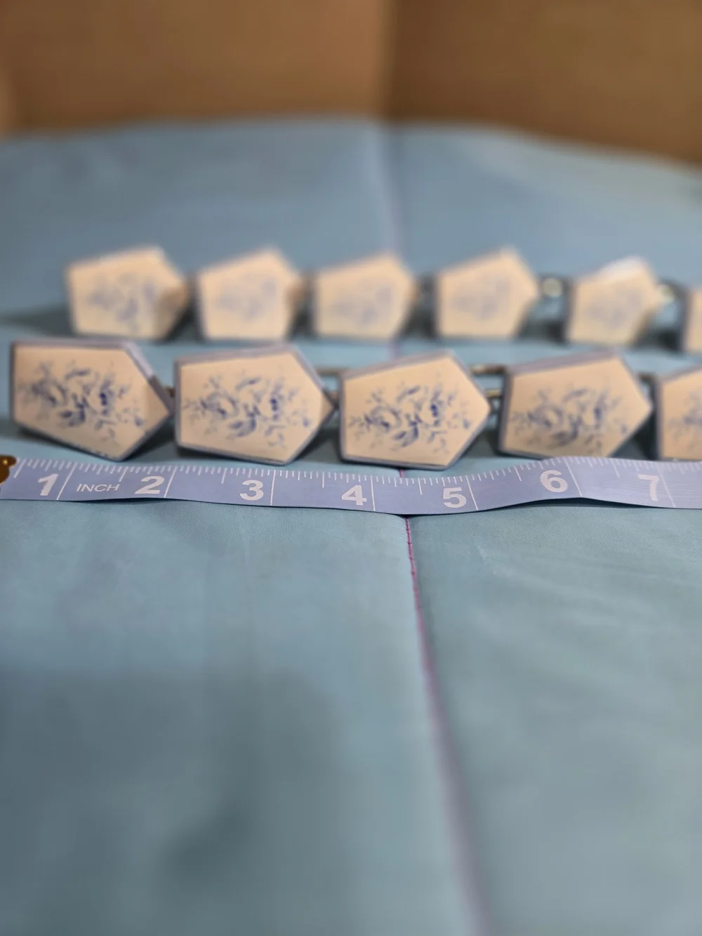 Set Of 12 Old Fashioned Granny Core Shower Hooks With Beautiful Blue Flowers